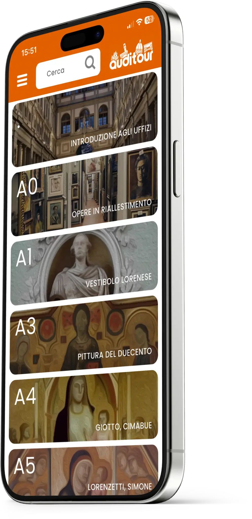 App Audioguida Uffizi — Schermata sinistra